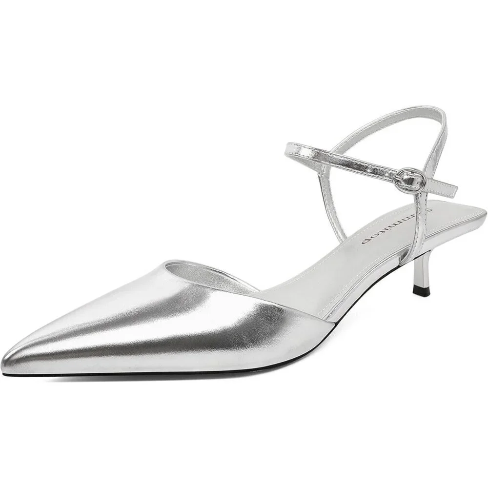 Kitten Heels for Women Pointed Toe Ankle Strap Low Heel Pumps Shoes Dressy 1.5